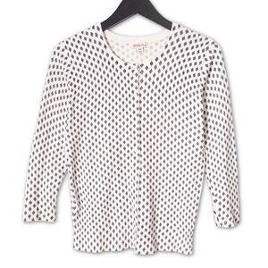 Merona Cardigan Women‎ Small White Black Button Front Knit Sweater Preppy Twee